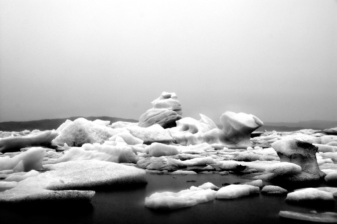 Black and white glacier lagoon, Iceland, pondertheirrelevant.com